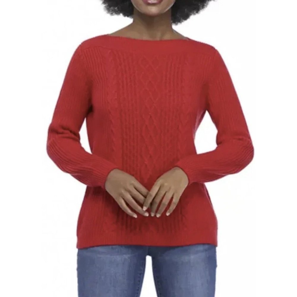 Tommy Hilfiger Womens Cable-Knit Pullover Sweater Scarlet Size XL
